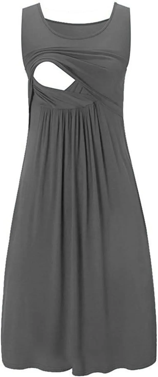 Breastfeeding Dress for Women Summer Sleeveless Maternity Nursing Dress Spaghetti Strap Floral Nursing Dress