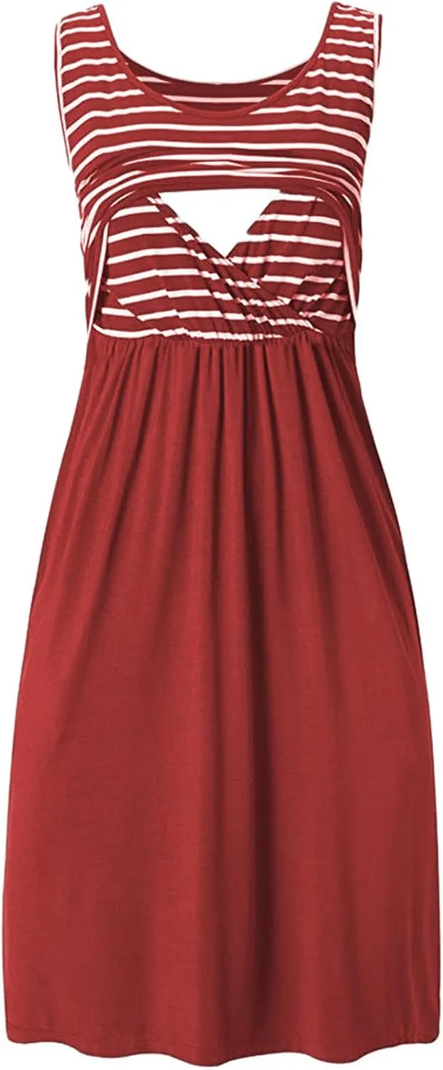Breastfeeding Dress for Women Summer Sleeveless Maternity Nursing Dress Spaghetti Strap Floral Nursing Dress