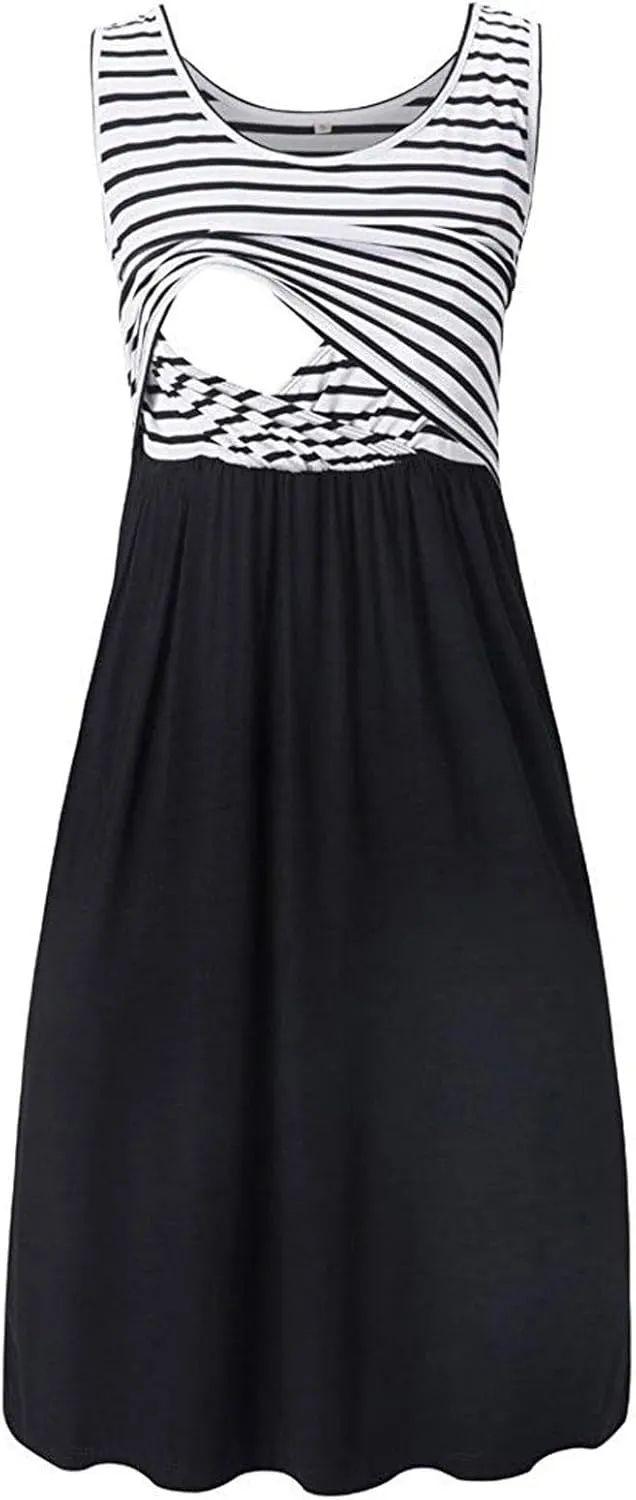 Breastfeeding Dress for Women Summer Sleeveless Maternity Nursing Dress Spaghetti Strap Floral Nursing Dress