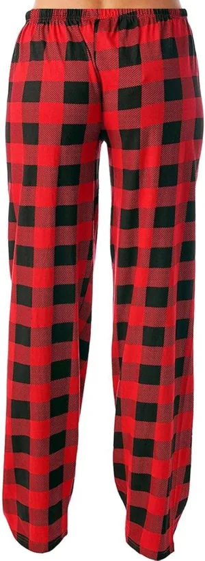 Buffalo Plaid Christmas Pajama Pants Womens Soft Cotton Pj Pants Drawstring High Waist Sleep Pants Wide Leg Pants