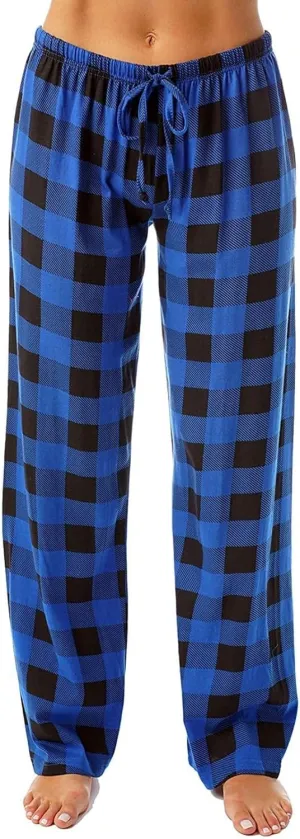 Buffalo Plaid Christmas Pajama Pants Womens Soft Cotton Pj Pants Drawstring High Waist Sleep Pants Wide Leg Pants