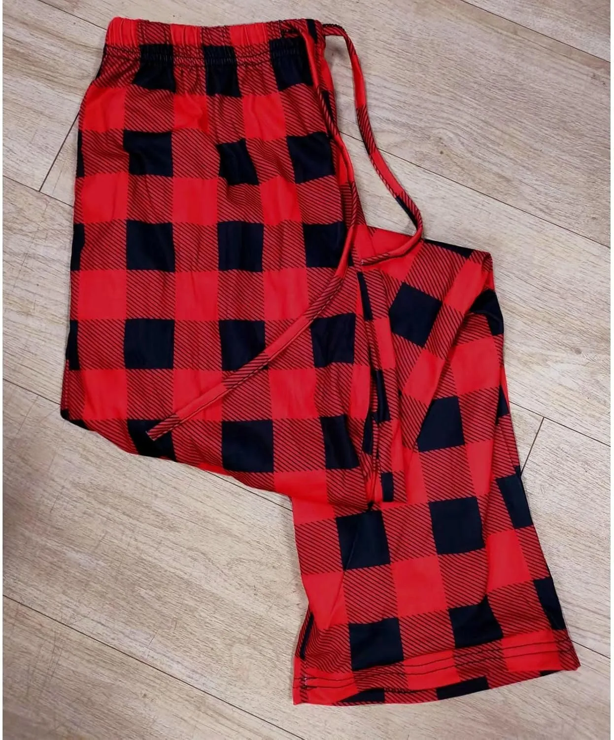 Buffalo Plaid Christmas Pajama Pants Womens Soft Cotton Pj Pants Drawstring High Waist Sleep Pants Wide Leg Pants