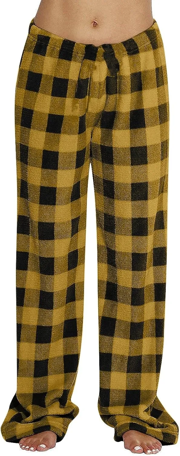 Buffalo Plaid Pajama Pants Womens Flannel Elastic High Waisted Wide Leg Pants Comfy Baggy Pj Bottom Lounge Pants