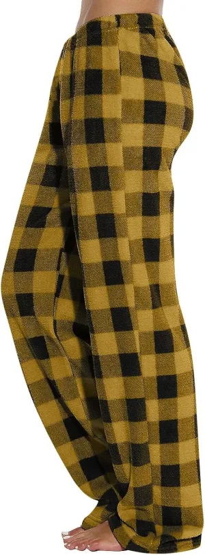 Buffalo Plaid Pajama Pants Womens Flannel Elastic High Waisted Wide Leg Pants Comfy Baggy Pj Bottom Lounge Pants