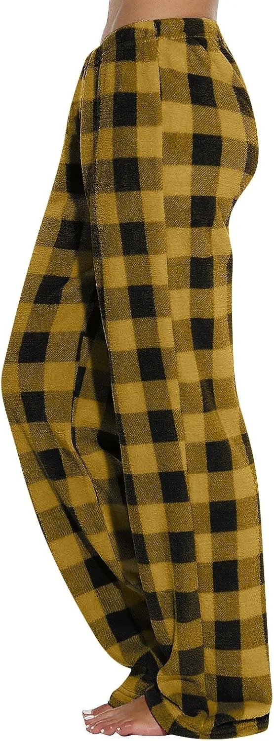 Buffalo Plaid Pajama Pants Womens Flannel Elastic High Waisted Wide Leg Pants Comfy Baggy Pj Bottom Lounge Pants