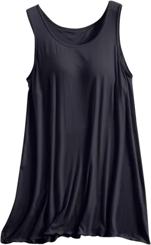 Bulit-in-Bra Nightgowns for Women Sleeveless Loose Crew Neck Pajamas Tank Dress Summer Soft Modal Sleepwear