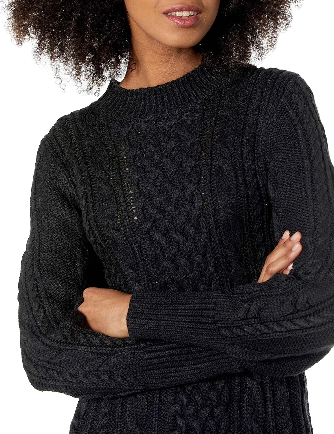 Cable Stitch Women's Cable Knit Dress - Crewneck Long Sleeve Chunky A-Line Flare Sweater Dress