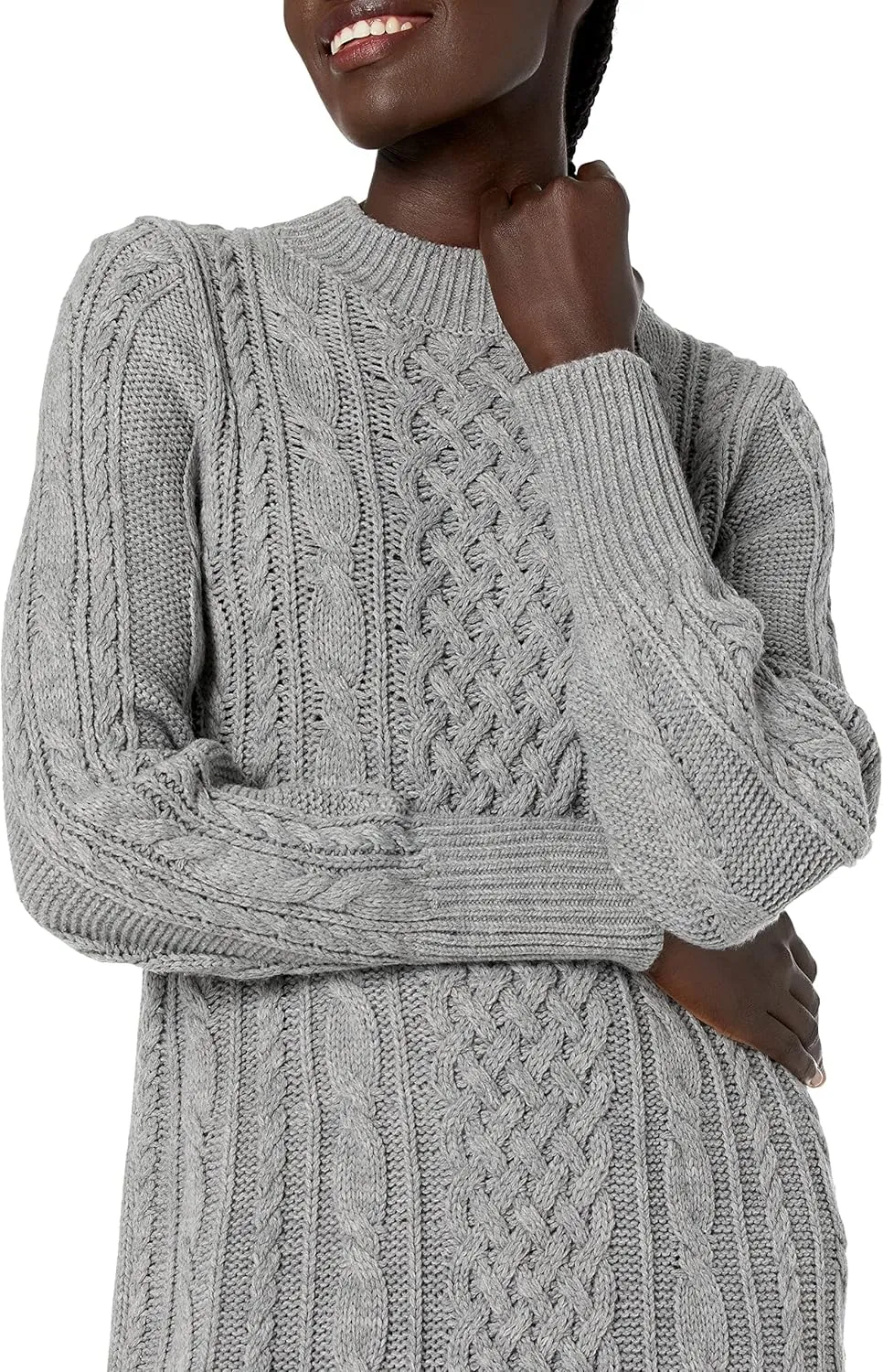 Cable Stitch Women's Cable Knit Dress - Crewneck Long Sleeve Chunky A-Line Flare Sweater Dress