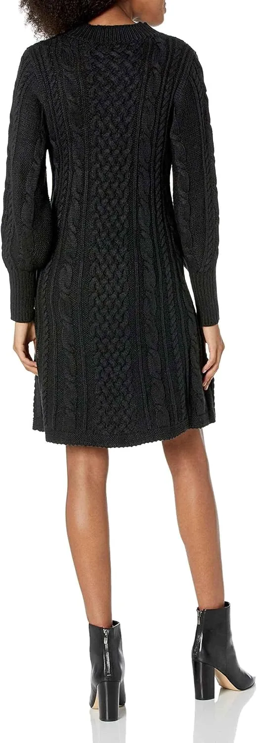 Cable Stitch Women's Cable Knit Dress - Crewneck Long Sleeve Chunky A-Line Flare Sweater Dress
