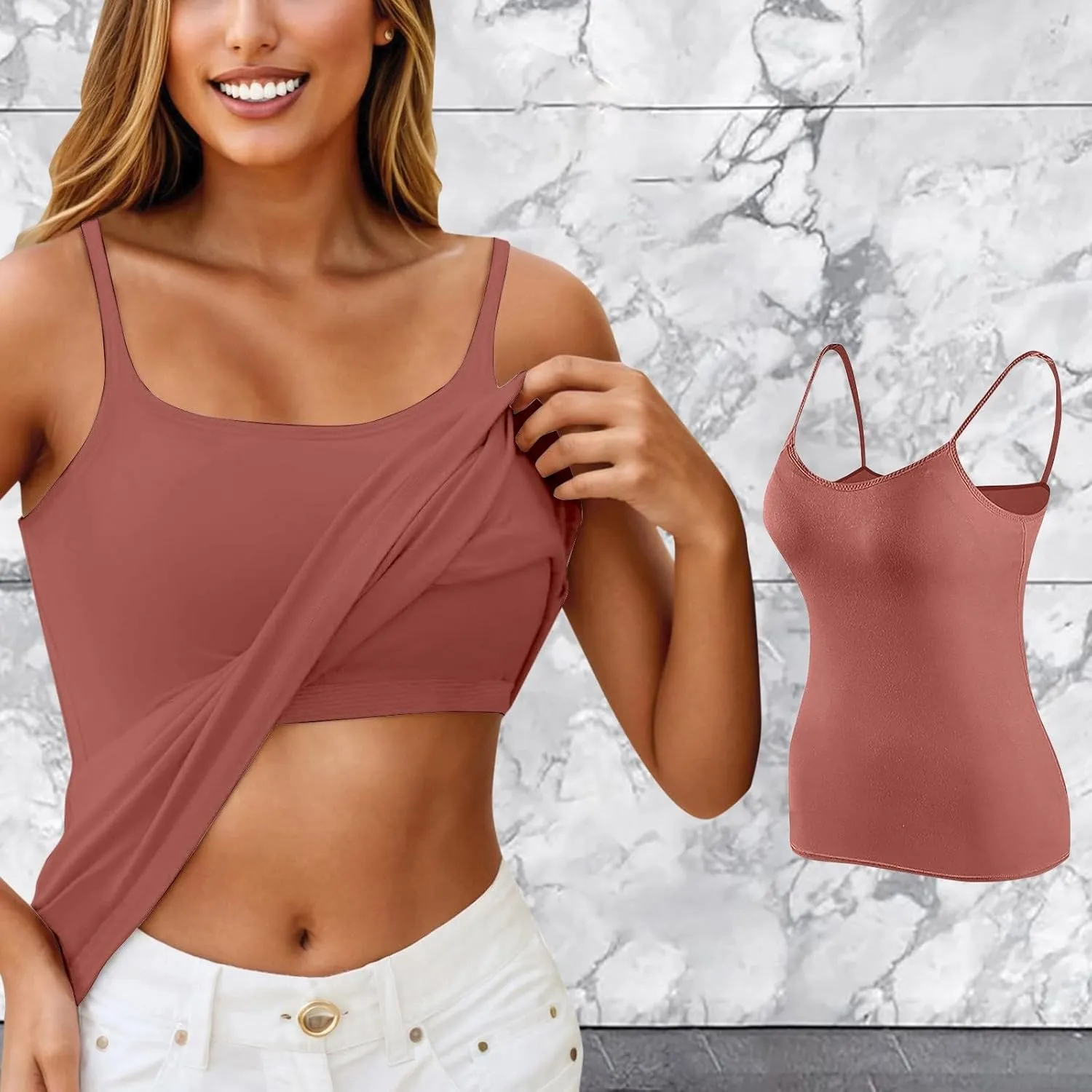 Camisole Tops for Women Summer Spaghetti Straps Seamless Tank Top Wtih Shelf Bra Workout Yoga Shirts