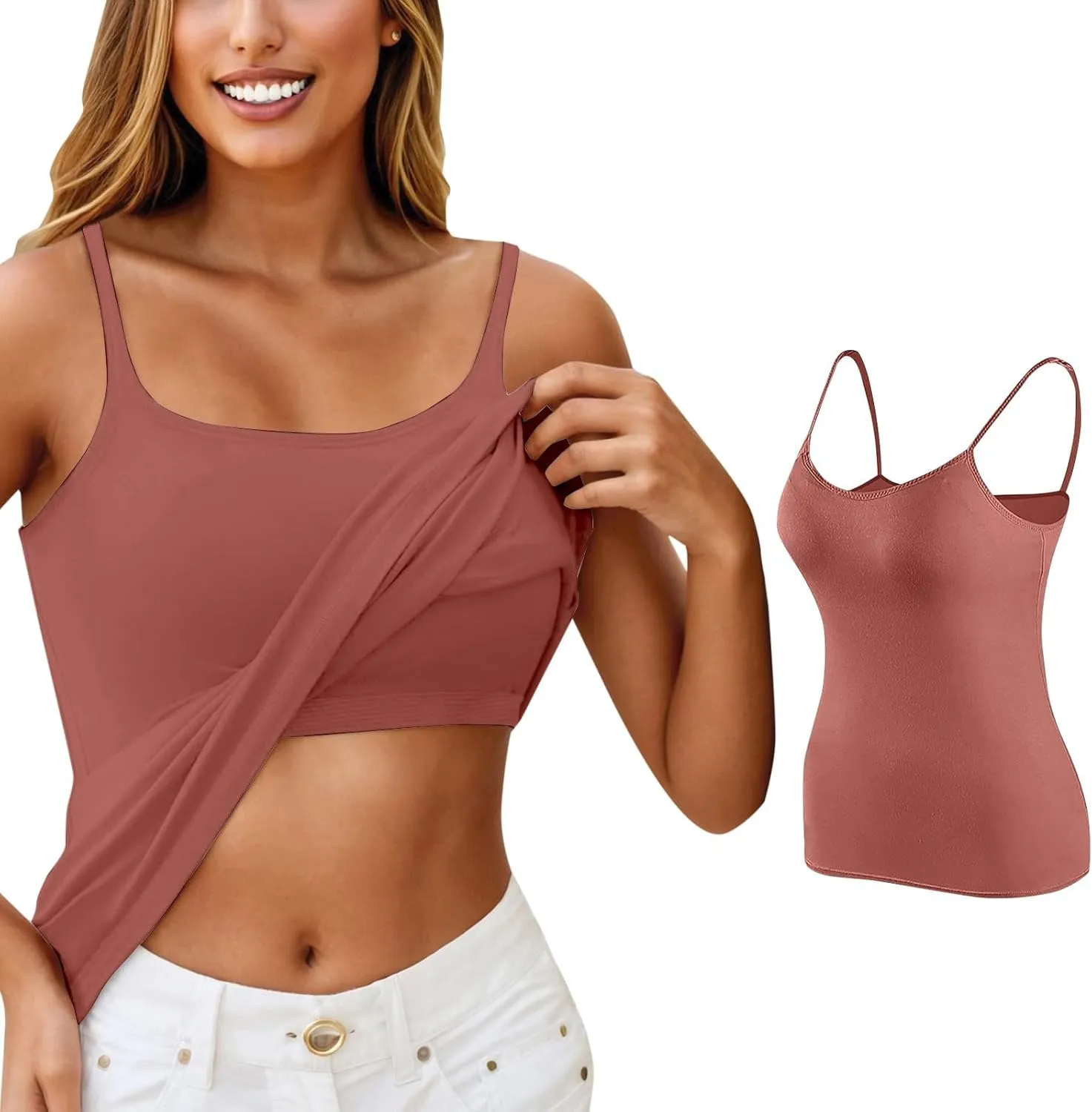 Camisole Tops for Women Summer Spaghetti Straps Seamless Tank Top Wtih Shelf Bra Workout Yoga Shirts