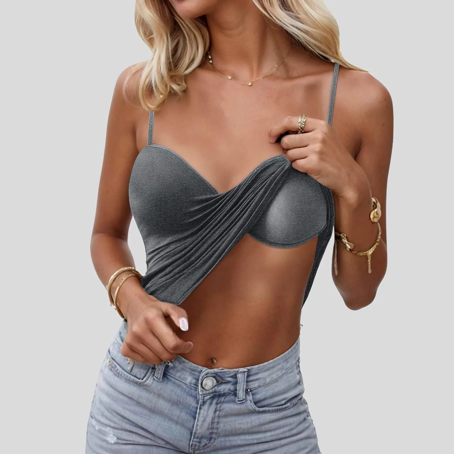 Camisole Tops for Women Summer Spaghetti Straps Seamless Tank Top Wtih Shelf Bra Workout Yoga Shirts
