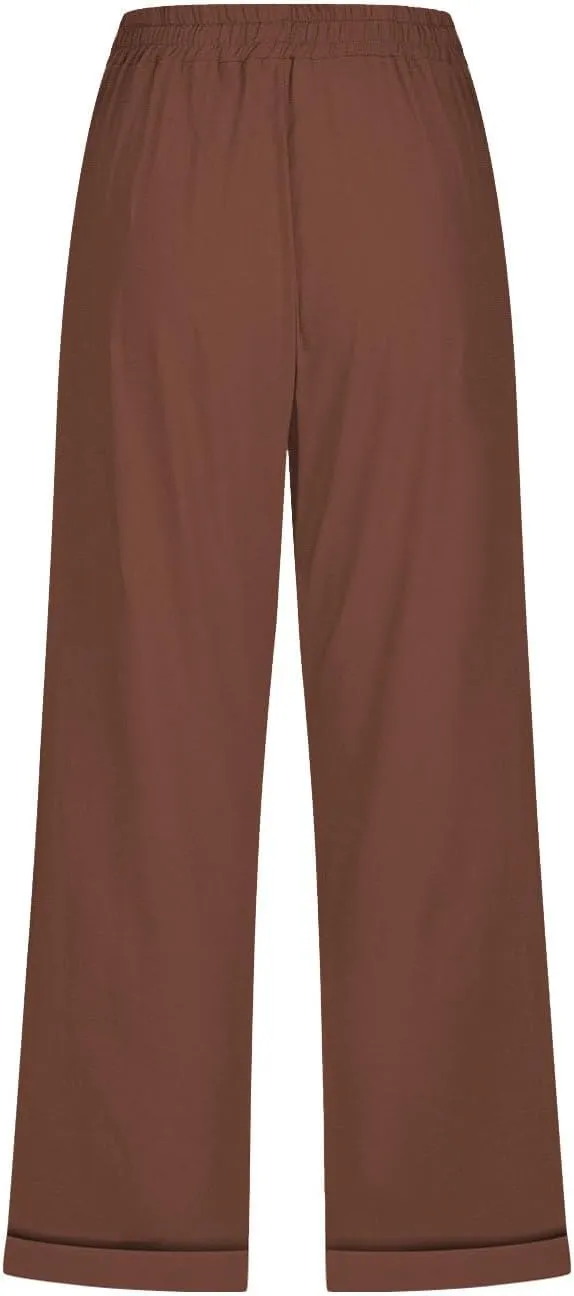 Capri Linen Pants for Women Cotton Casual Summer Capris Drawstring High Waist Pants Wide Leg Buttons Cropped Trousers