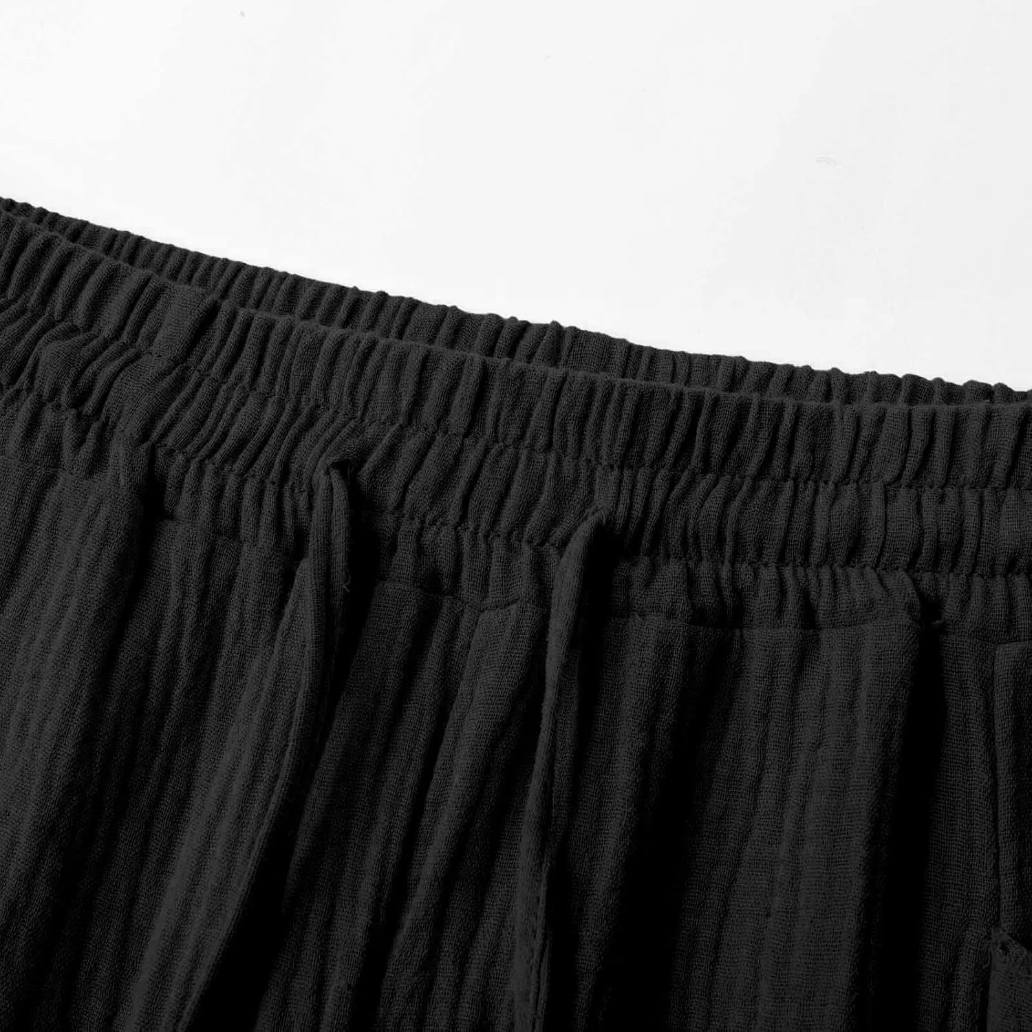 Capri Pants for Women Cotton Casual Summer Capris Drawstring High Waist Pants Wide Straight Leg Cropped Trousers