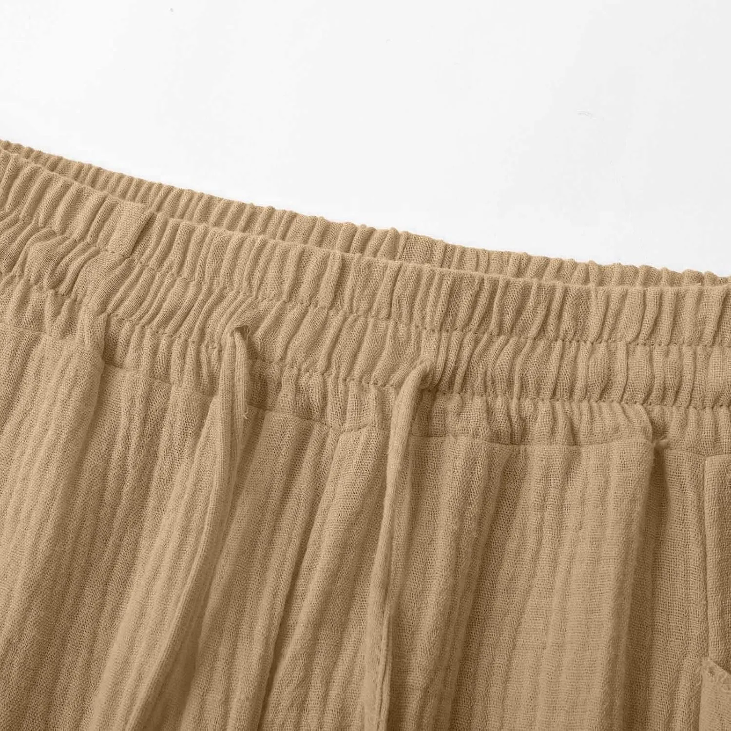 Capri Pants for Women Cotton Casual Summer Capris Drawstring High Waist Pants Wide Straight Leg Cropped Trousers