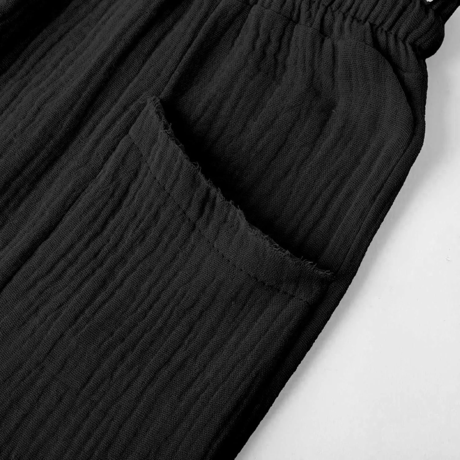 Capri Pants for Women Cotton Casual Summer Capris Drawstring High Waist Pants Wide Straight Leg Cropped Trousers