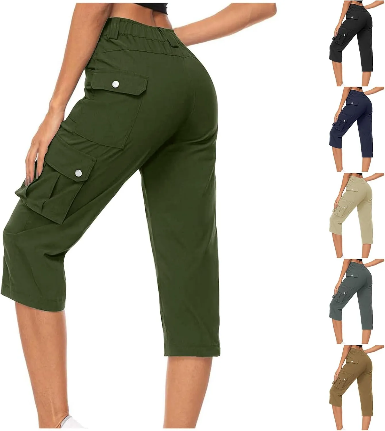 Cargo Capris for Women Lightweight Quick Dry Travel Hiking Summer Pants Baggy Cropped Trousers