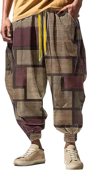 Casual Elastic Waist Lightweight Trouser Casual Sweatpants Elastic Drawstring High Waist Pants Men Harem Pants Mens
