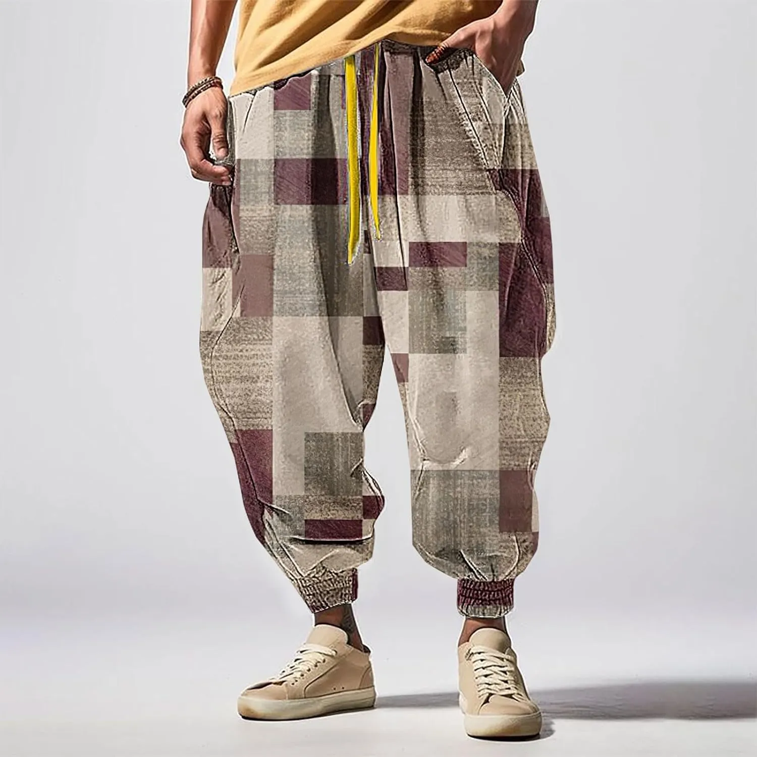 Casual Elastic Waist Lightweight Trouser Casual Sweatpants Elastic Drawstring High Waist Pants Men Harem Pants Mens