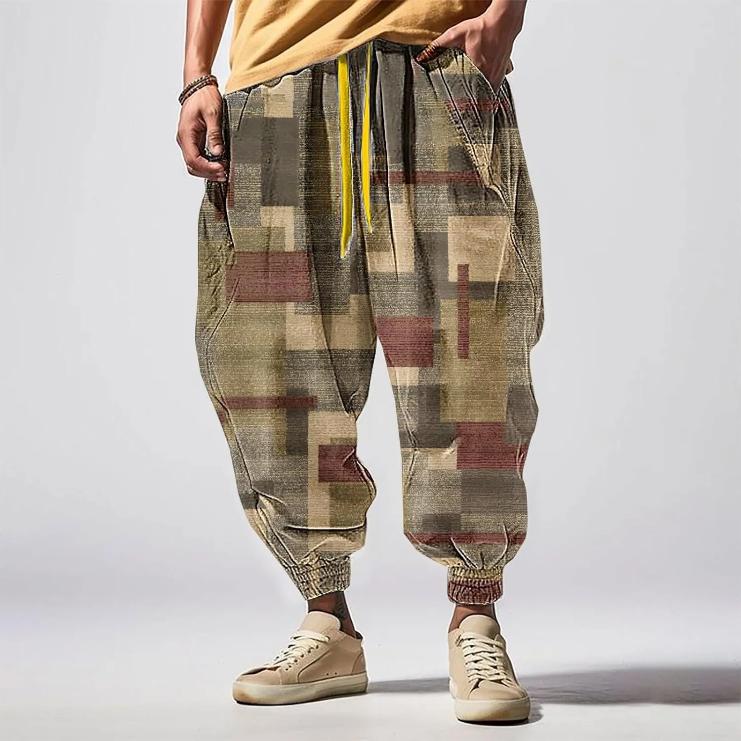Casual Elastic Waist Lightweight Trouser Casual Sweatpants Elastic Drawstring High Waist Pants Men Harem Pants Mens