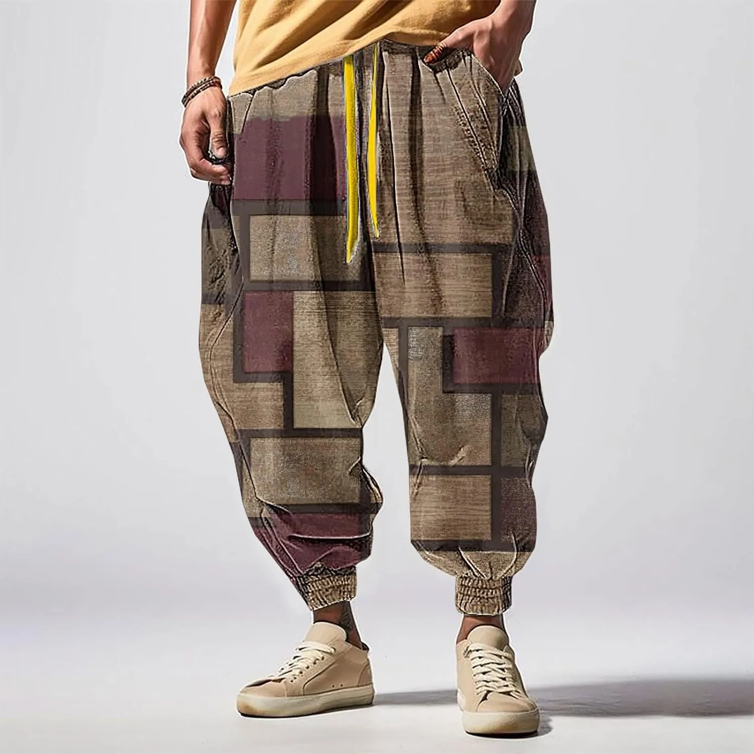 Casual Elastic Waist Lightweight Trouser Casual Sweatpants Elastic Drawstring High Waist Pants Men Harem Pants Mens