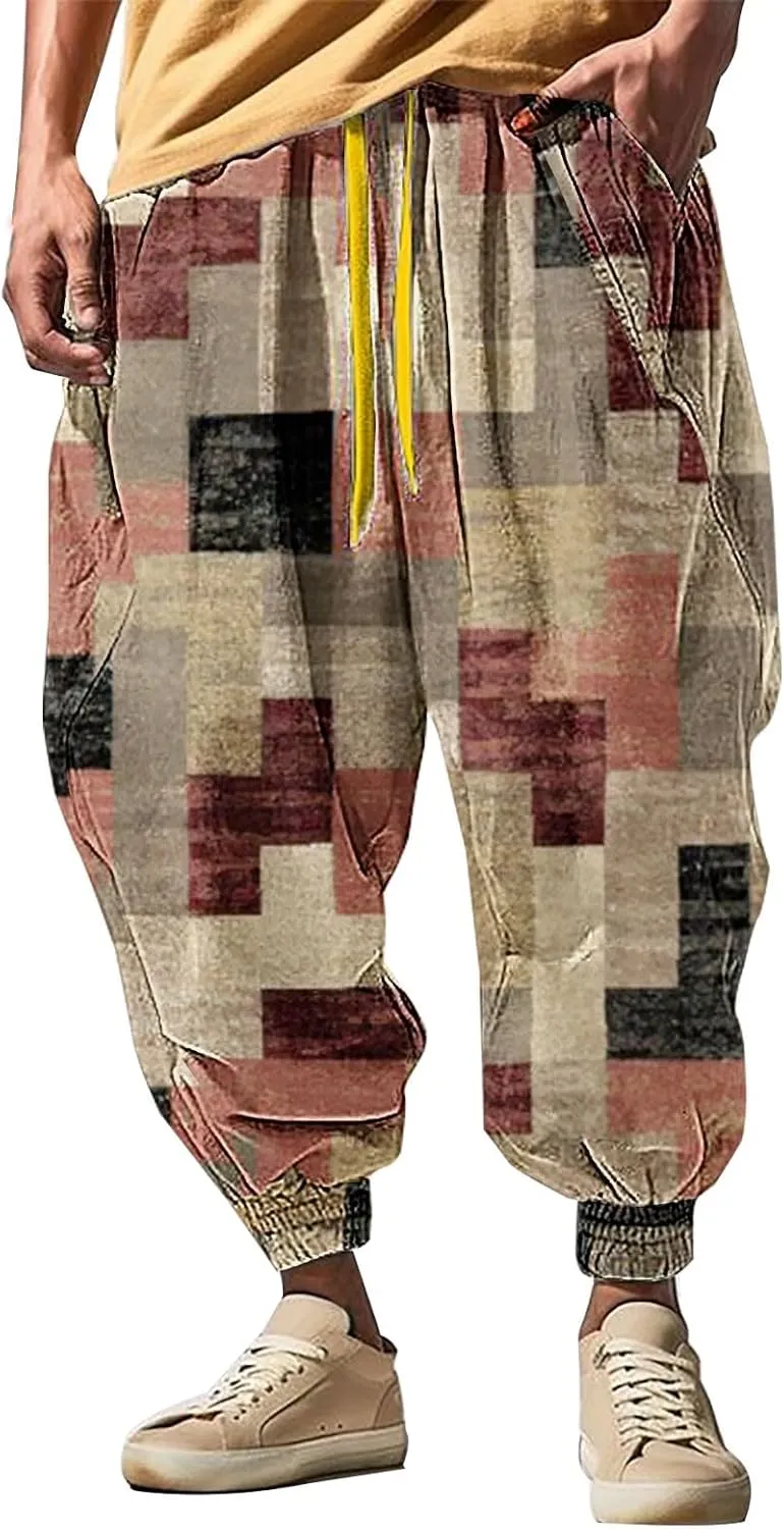 Casual Elastic Waist Lightweight Trouser Casual Sweatpants Elastic Drawstring High Waist Pants Men Harem Pants Mens