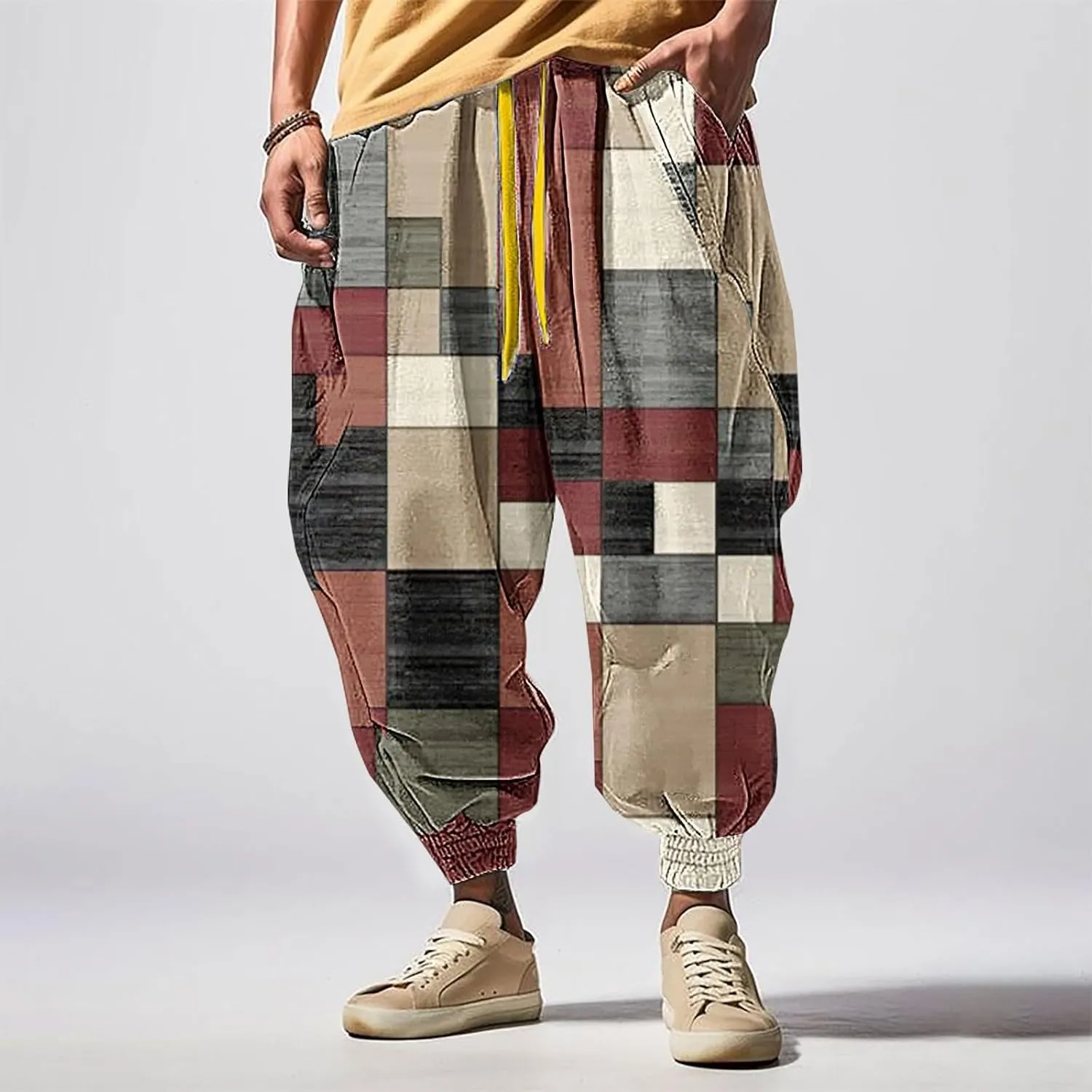 Casual Elastic Waist Lightweight Trouser Casual Sweatpants Elastic Drawstring High Waist Pants Men Harem Pants Mens
