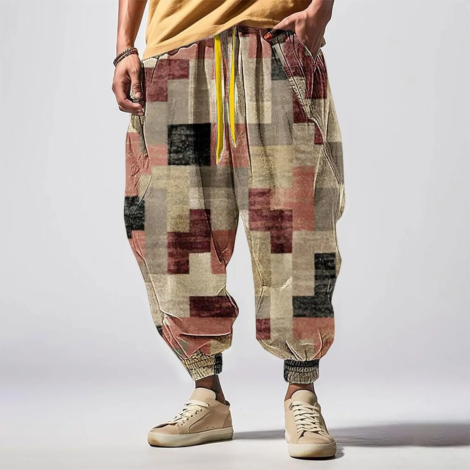 Casual Elastic Waist Lightweight Trouser Casual Sweatpants Elastic Drawstring High Waist Pants Men Harem Pants Mens
