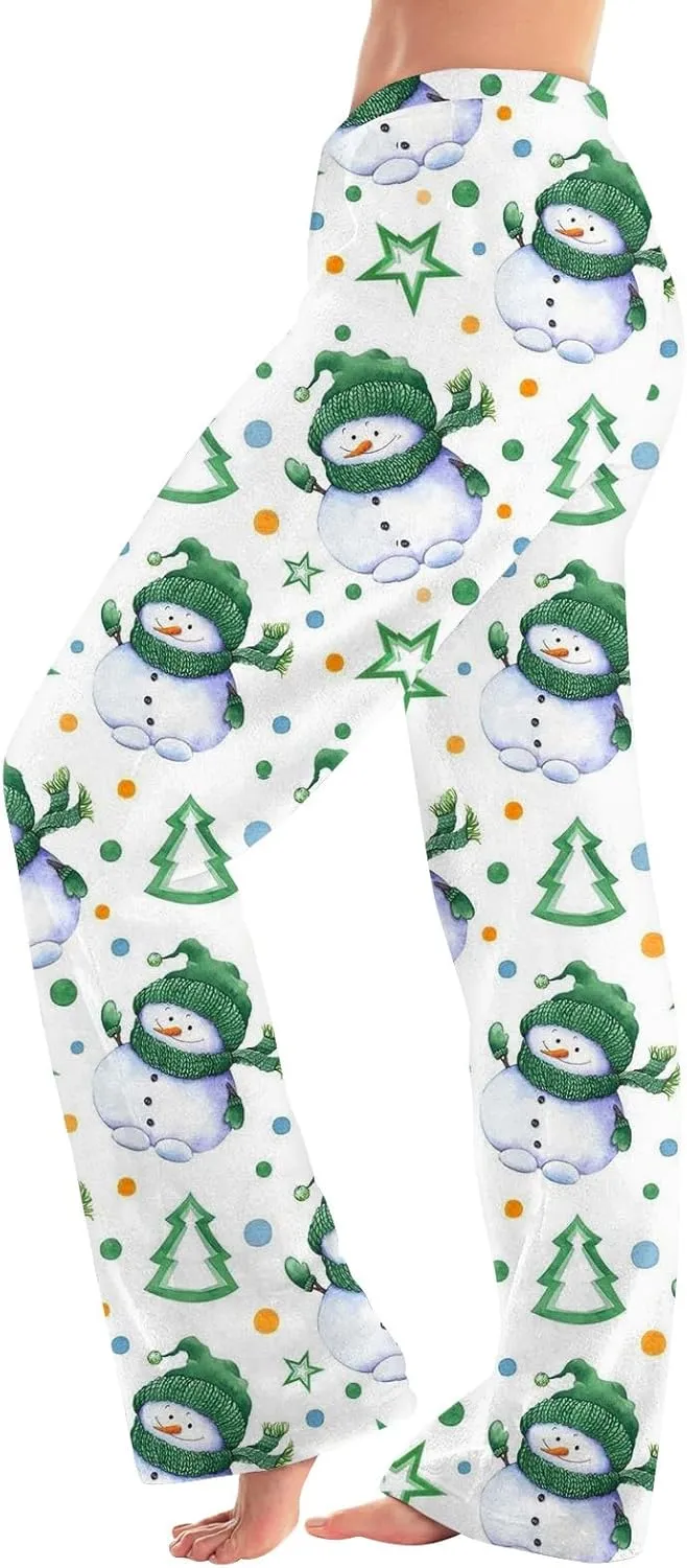 Christmas Pajamas for Women Fleece Pajama Pants Warm Plaid Lounge Pj Bottoms for Women with Pockets Soft Sleepwear