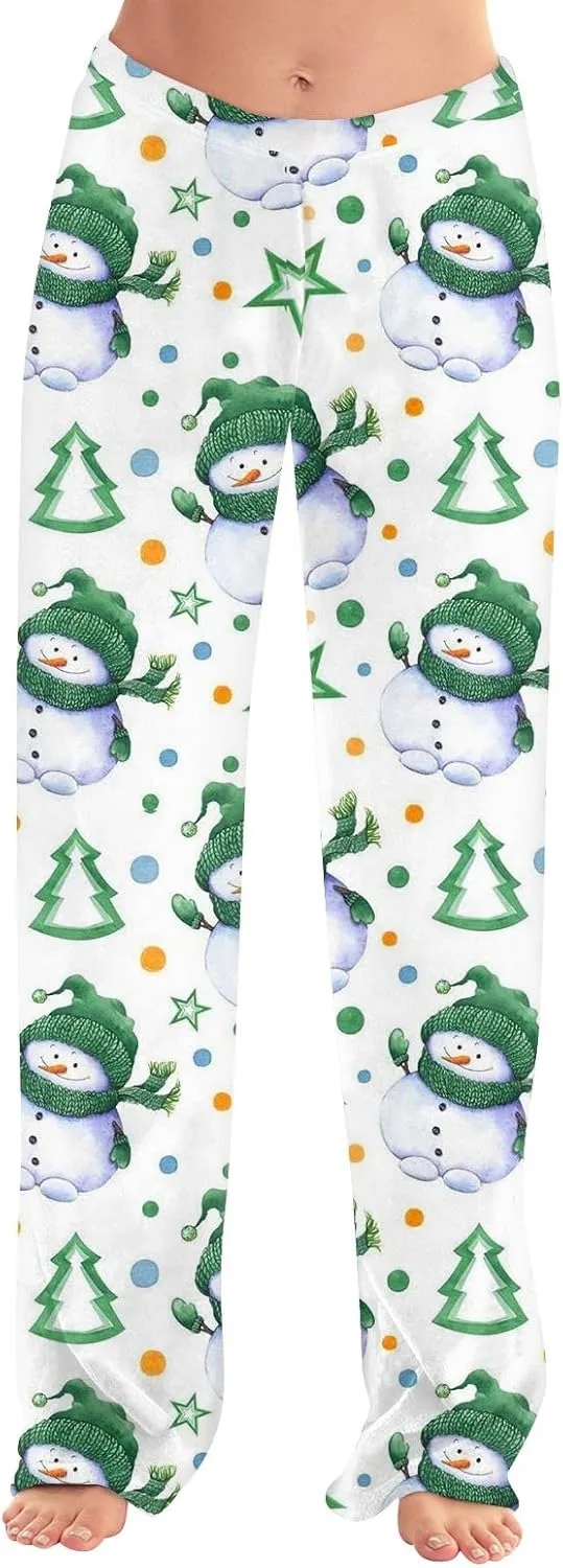 Christmas Pajamas for Women Fleece Pajama Pants Warm Plaid Lounge Pj Bottoms for Women with Pockets Soft Sleepwear