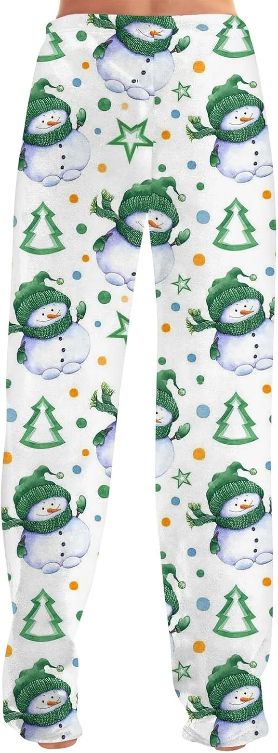 Christmas Pajamas for Women Fleece Pajama Pants Warm Plaid Lounge Pj Bottoms for Women with Pockets Soft Sleepwear