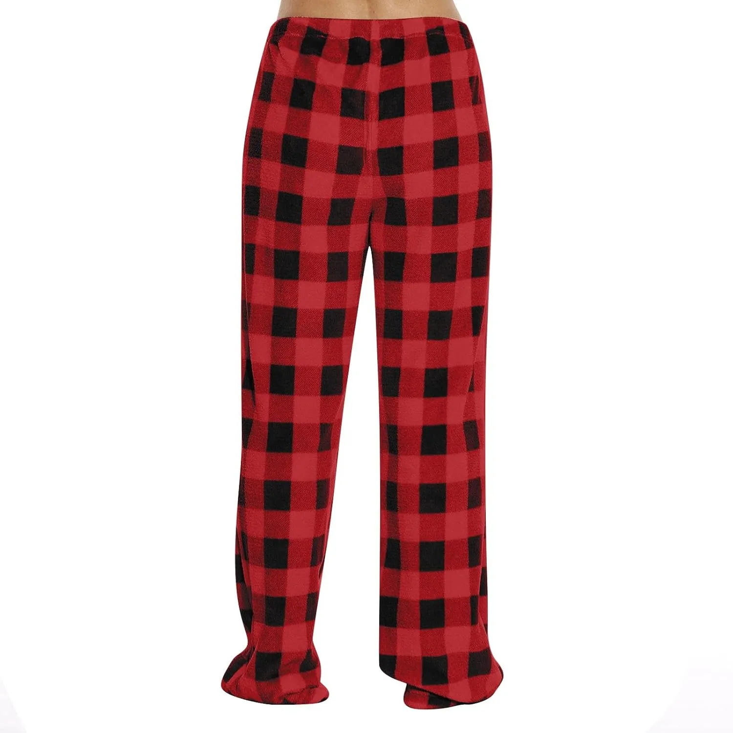 Contrast Buffalo Plaid Pajama Pants Women Soft Flannel Plaid Pj Pants Elastic Waist Cotton Wide Leg Pants Sleepwear
