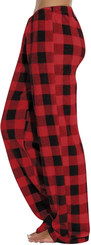 Contrast Buffalo Plaid Pajama Pants Women Soft Flannel Plaid Pj Pants Elastic Waist Cotton Wide Leg Pants Sleepwear