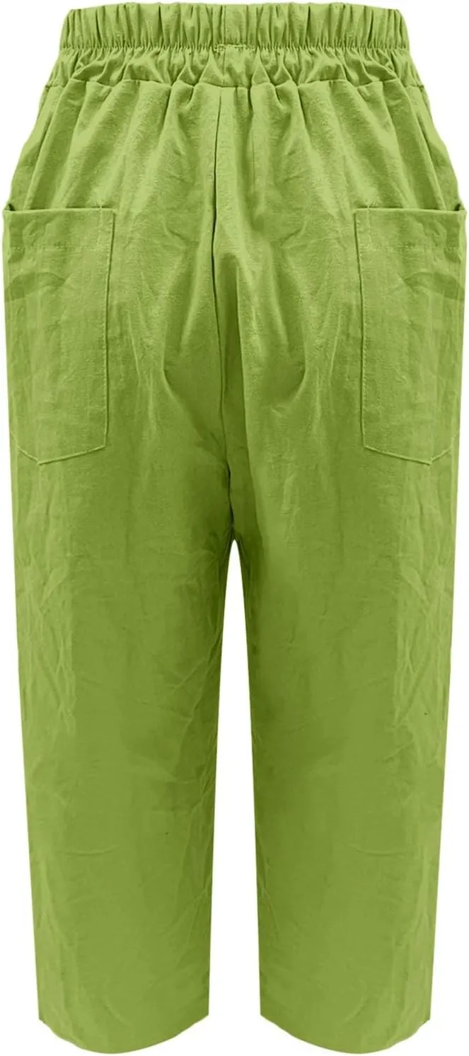 Cotton Linen Pants for Womens Elastic Waist Straight Leg Trousers 2025 Summer Loose Fir Comfy Hiking Jogger Sweatpant