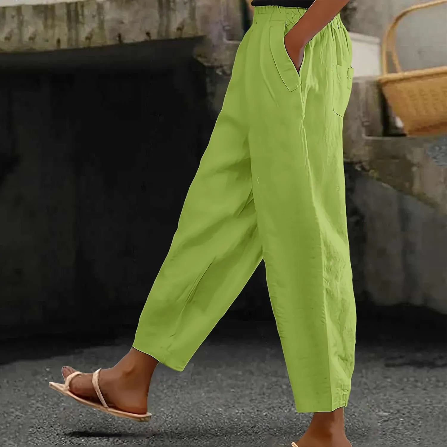 Cotton Linen Pants for Womens Elastic Waist Straight Leg Trousers 2025 Summer Loose Fir Comfy Hiking Jogger Sweatpant