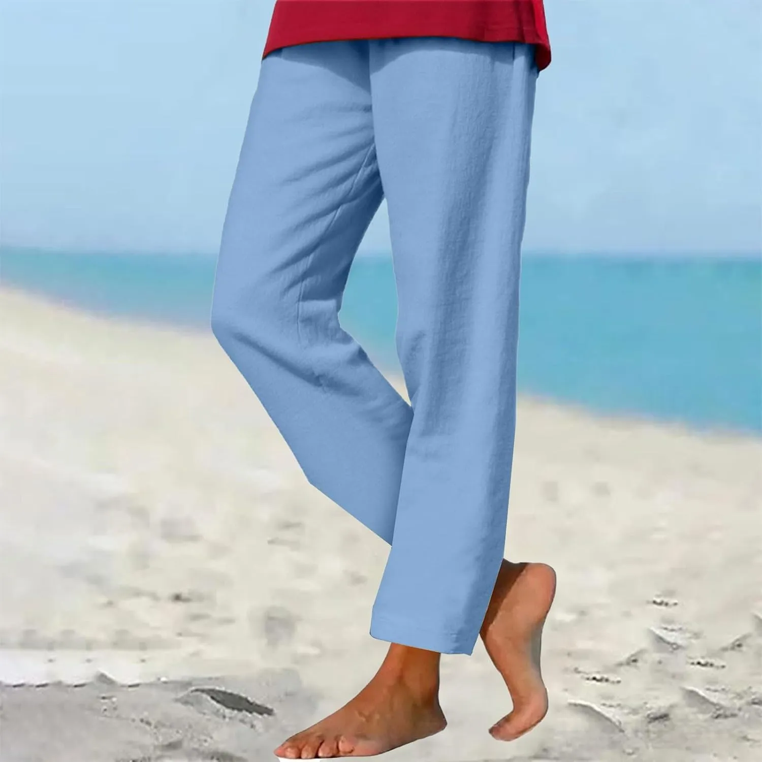 Cotton Linen Pants for Women's High Waist Straight Leg Trousers Casual Baggy Breathable Cool Beach Outfits Plus Size