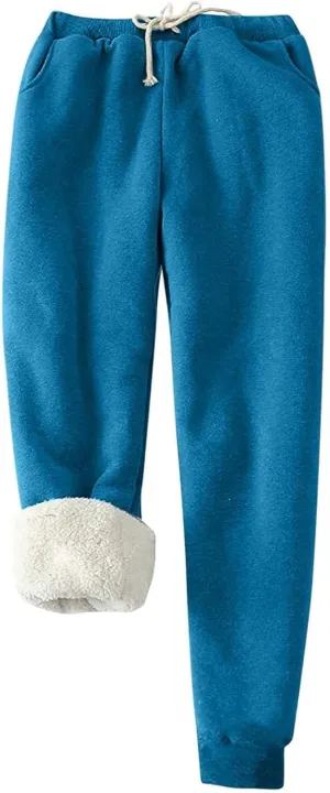 CRNTCEM Womens Winter Fleece Lined Joggers High Waist Warm Tracksuit Bottoms Drawstring Workout Fitness Lounge Trousers