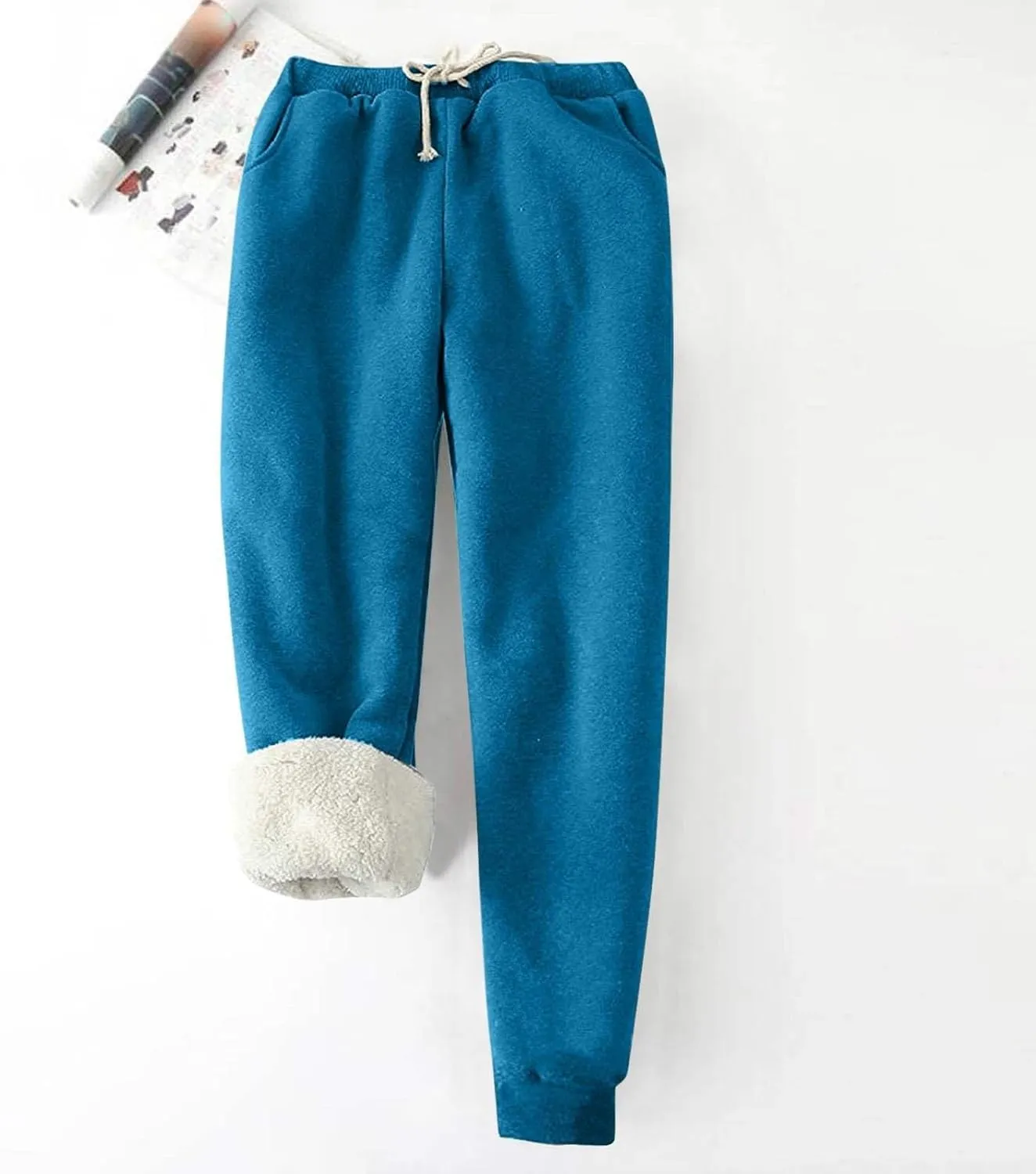 CRNTCEM Womens Winter Fleece Lined Joggers High Waist Warm Tracksuit Bottoms Drawstring Workout Fitness Lounge Trousers