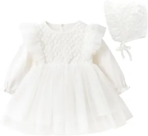 Curipeer Baby Girl Christening Dress Classic Infant Baptism Wedding Tulle Dress for Spring Summer