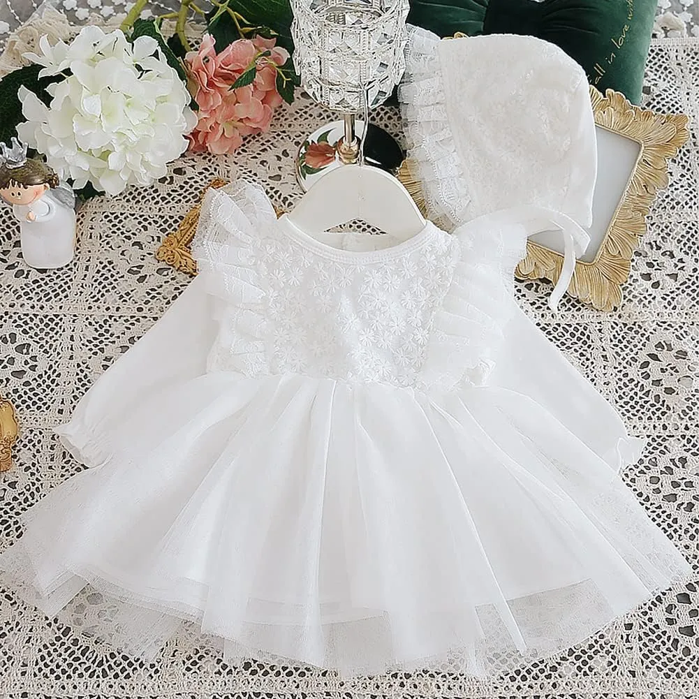Curipeer Baby Girl Christening Dress Classic Infant Baptism Wedding Tulle Dress for Spring Summer