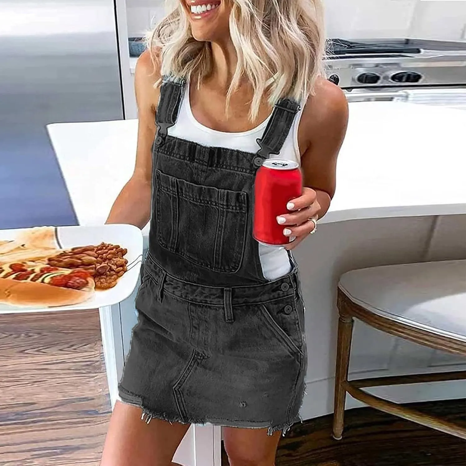 Denim Overall Dress Classic Denim Adjustable Strap Pinafore Overall Dress Suspender Skirt