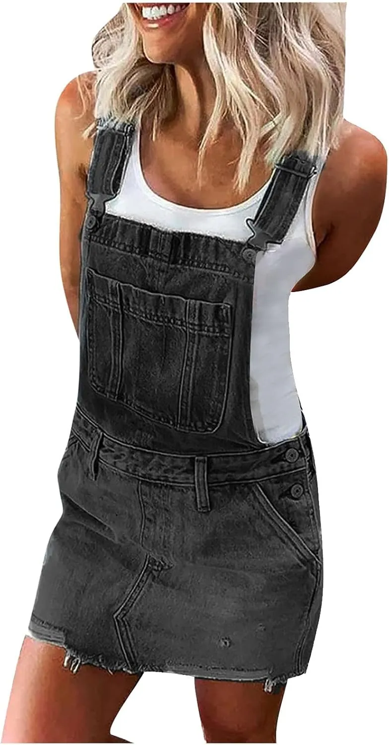 Denim Overall Dress Classic Denim Adjustable Strap Pinafore Overall Dress Suspender Skirt