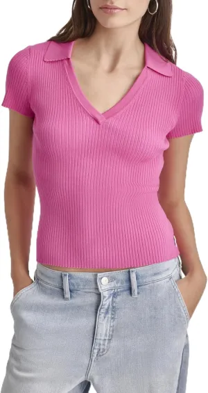 DKNY Women's Soft Ribbed Polo Jeans Sweater