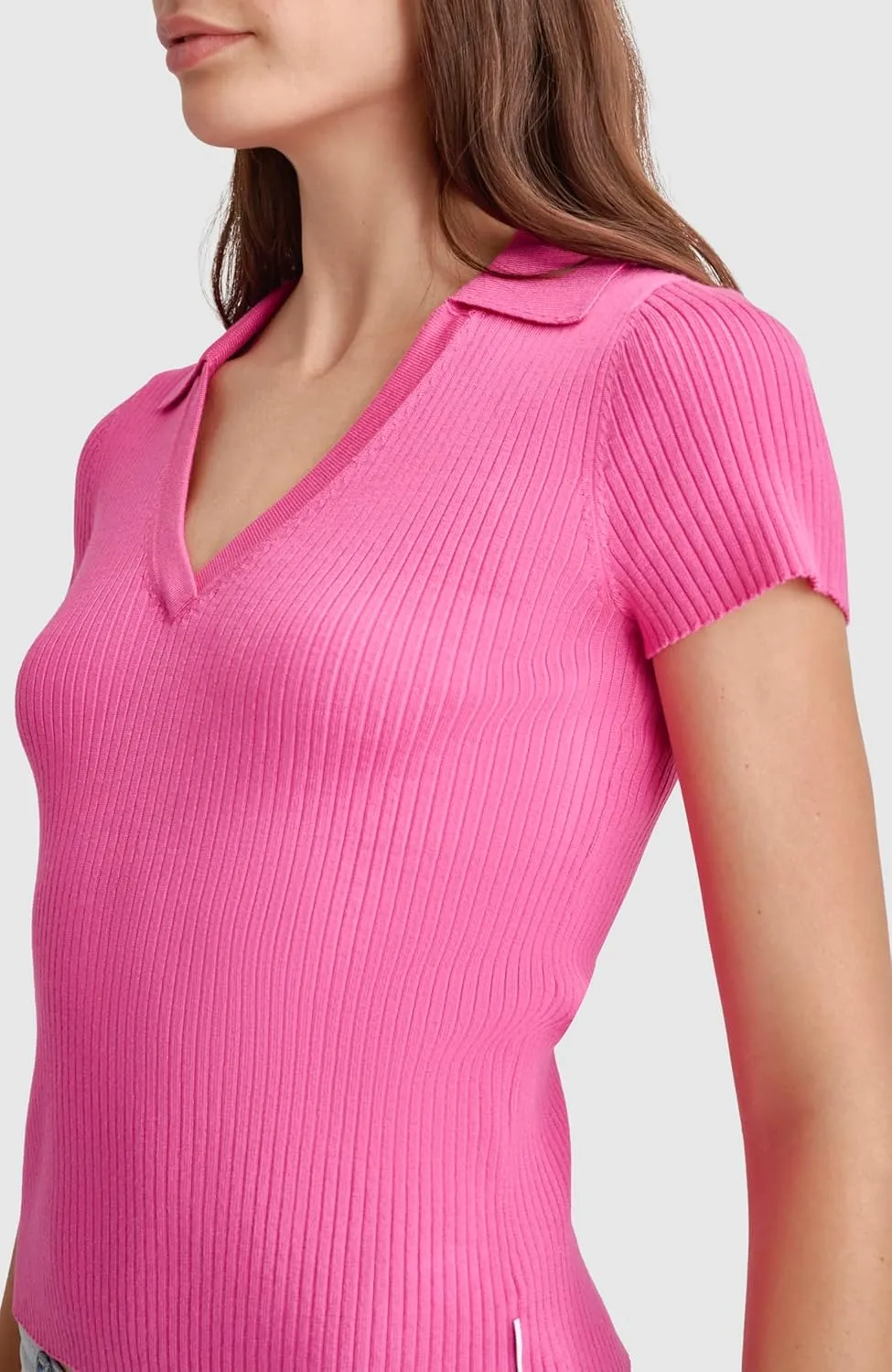 DKNY Women's Soft Ribbed Polo Jeans Sweater