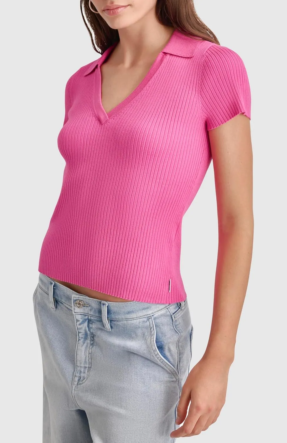 DKNY Women's Soft Ribbed Polo Jeans Sweater