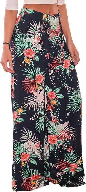 ECOWISH Wide Leg Pants for Women Summer 2025 Palazzo Tropical Floral Casual High Waist Flared Trousers with Pockets