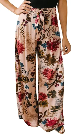 ECOWISH Wide Leg Pants for Women Summer 2025 Palazzo Tropical Floral Casual High Waist Flared Trousers with Pockets
