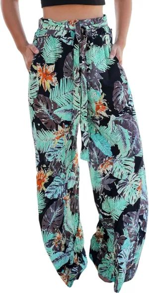 ECOWISH Wide Leg Pants for Women Summer 2025 Palazzo Tropical Floral Casual High Waist Flared Trousers with Pockets