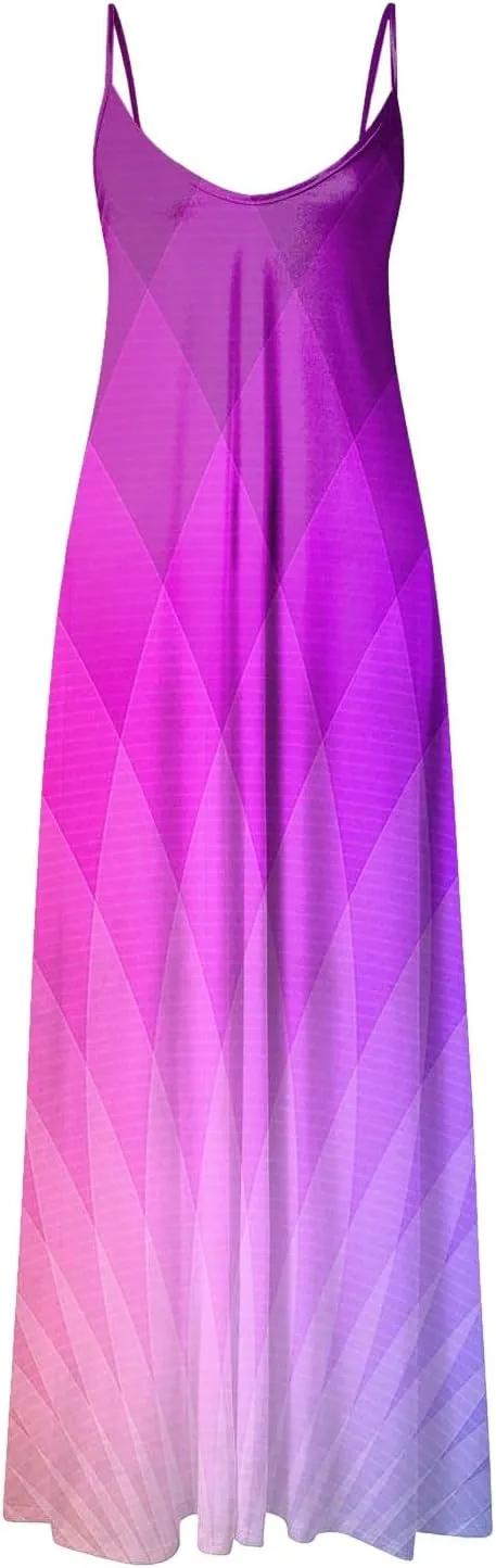 Eduavar Floral Dress for Women, Maxi Dresses for Women 2024 Casual Summer V Neck Sleeveless Flowy Dress Vacation Beach Dress