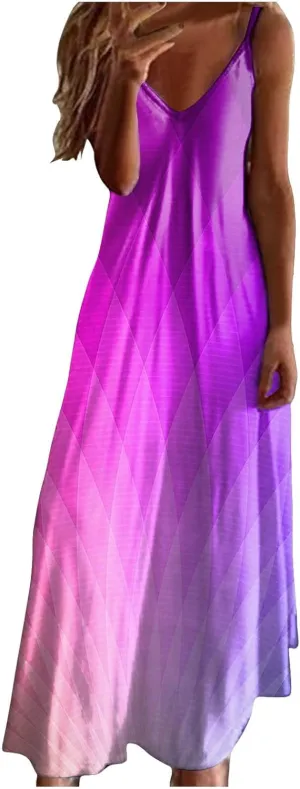 Eduavar Floral Dress for Women, Maxi Dresses for Women 2024 Casual Summer V Neck Sleeveless Flowy Dress Vacation Beach Dress